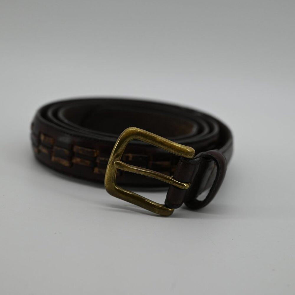 Men's Dark Brown Genuine Leather Belt Business Casual Stitched Weaved Size 46/48